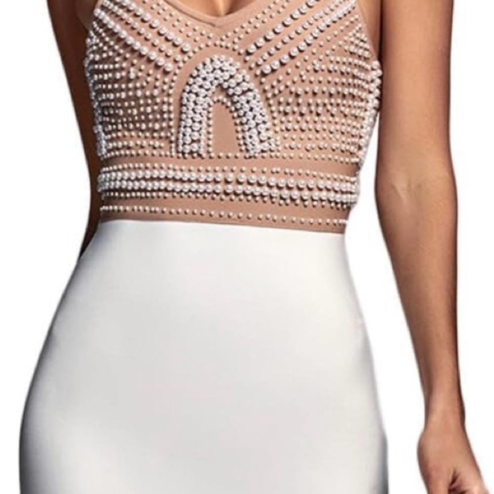 Embellished Nude Pearl Halter Crop Top